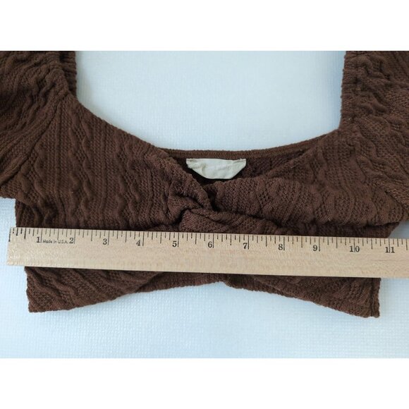 Altard State Crop Knit Bandeau Top Womens XS Brown Balloon Sleeve Boho Festival - Picture 7 of 8